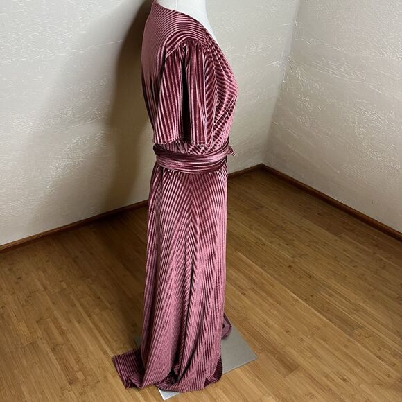 Baltic Born Maxi Dress Large Andi Ribbed Velvet Wrap Short Sleeve Dark Rose - Picture 9 of 11
